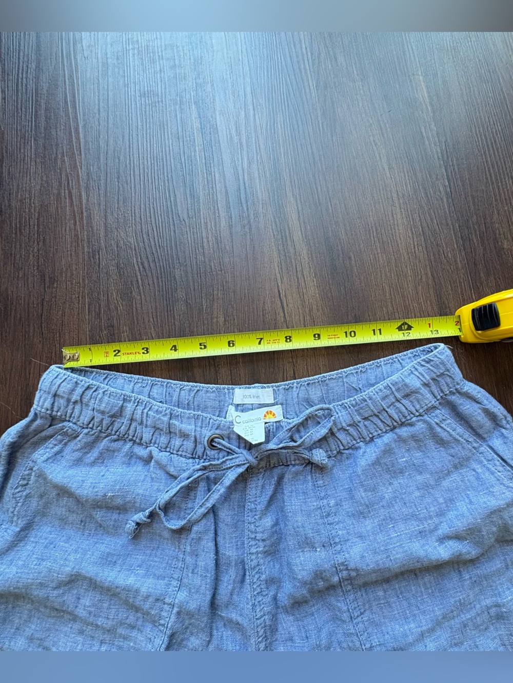 C+C 100% Linen Blue-Gray Drawstring Pull On Shorts Coastal Vacation Resort M - Picture 3 of 5